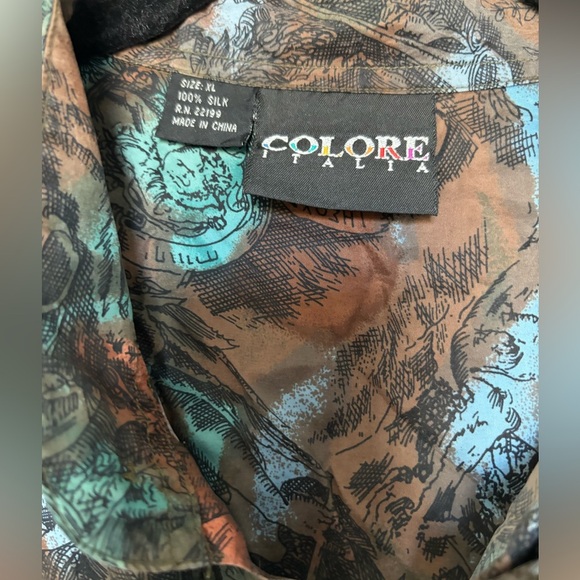 Colore Italia Patterned Silk Button Up size XL - Picture 5 of 9